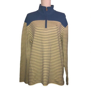 CROWN & IVY Sz XL Women's Blue Yellow Striped 1/4 Zip Long Sleeve Top Shirt
